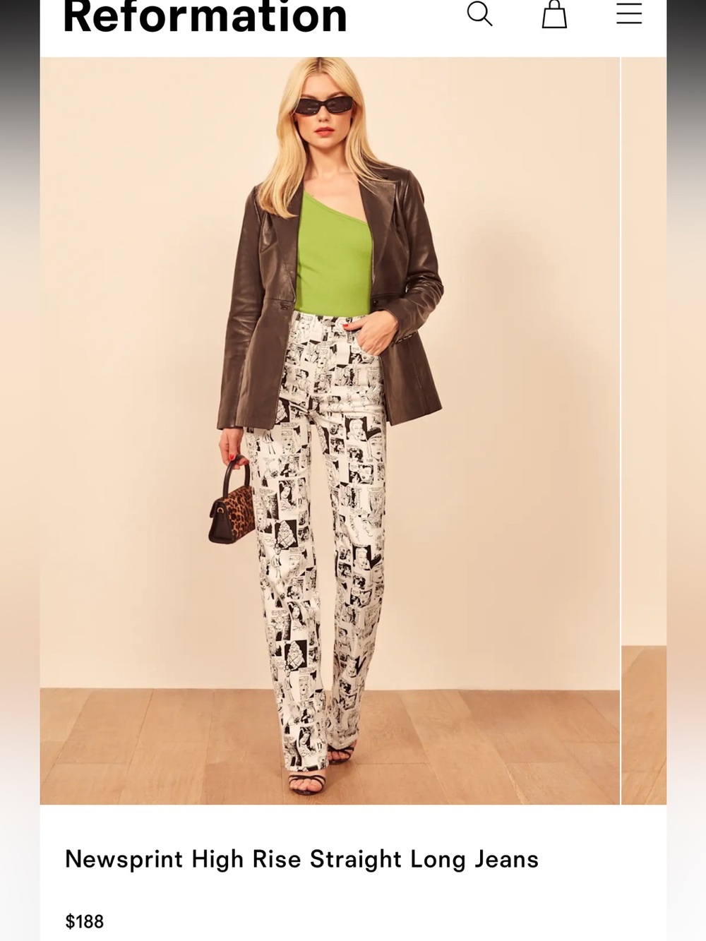 Reformation Newsprint High-Rise Straight Long Jeans - White/Black